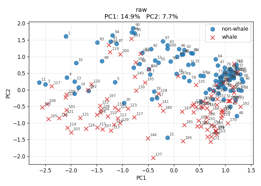 PCA plot of Perch embeddings from MBARI data