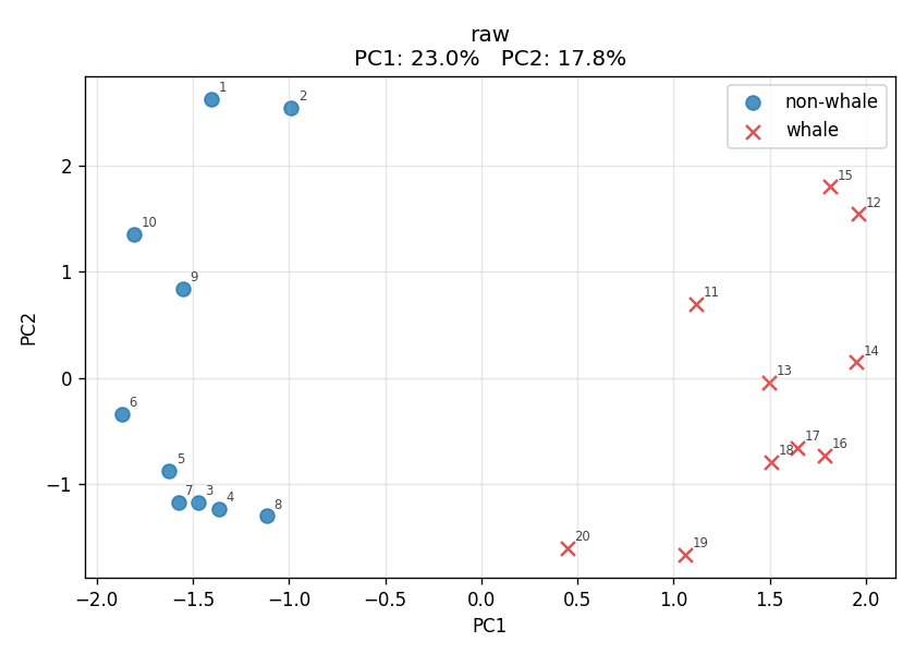 PCA plot of Perch embeddings from MBARI data